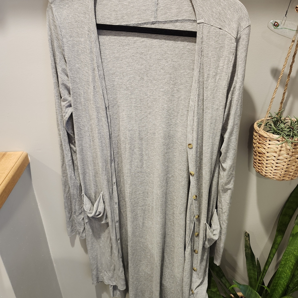 Kye Mi Size L Long Ribbed Grey Cardigan